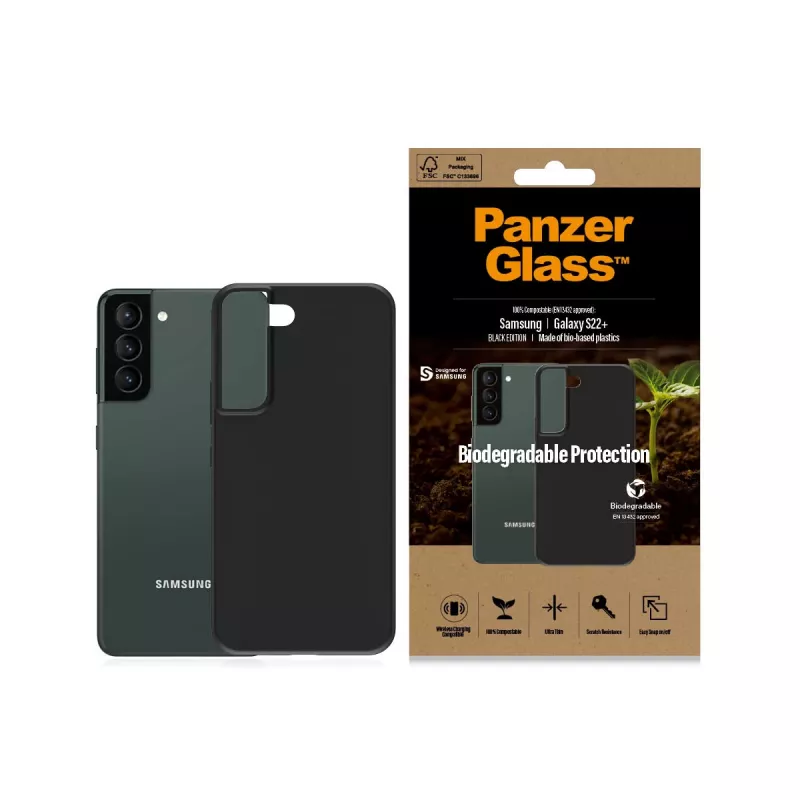 Puzdro PanzerGlass Samsung Galaxy S22 Plus Čierne Biologicky odbúrateľné