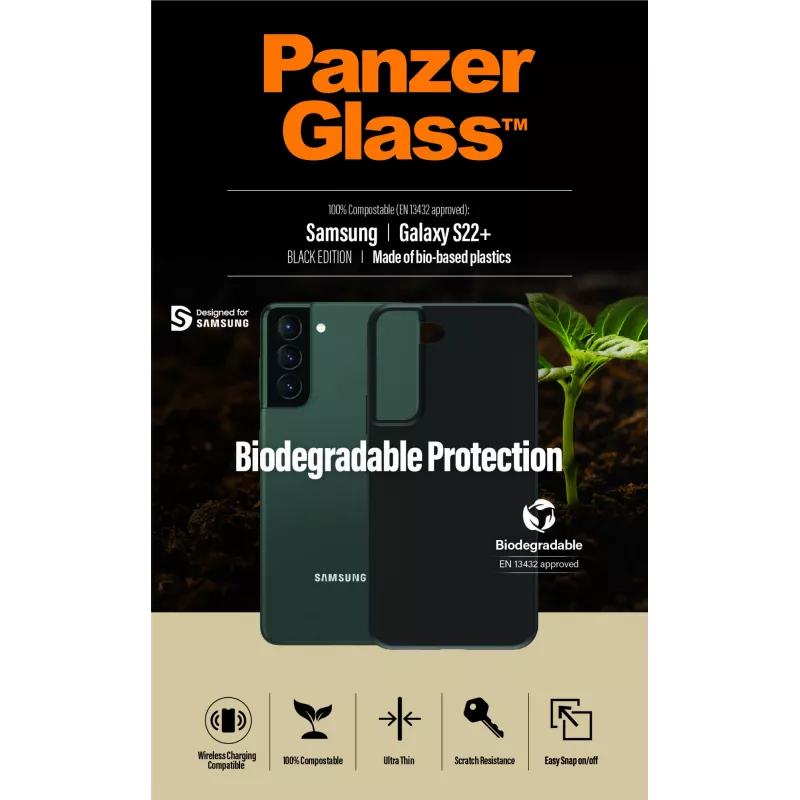Puzdro PanzerGlass Samsung Galaxy S22 Plus Čierne Biologicky odbúrateľné