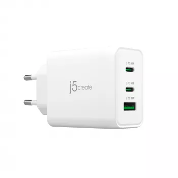 j5create JUP3365E-EN 65W GaN USB-C® 3-portová nabíjačka, interiérová, AC, biela