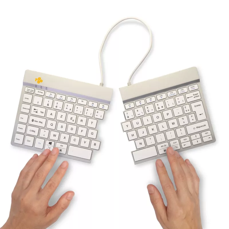 R-Go Tools ergonomická klávesnica R-Go Split Break so softvérom na prestávky, ergonomická delená klávesnica, AZERTY (FR), Bluetooth, biela
