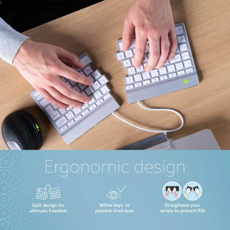 R-Go Tools ergonomická klávesnica R-Go Split Break so softvérom na prestávky, ergonomická delená klávesnica, AZERTY (FR), Bluetooth, biela