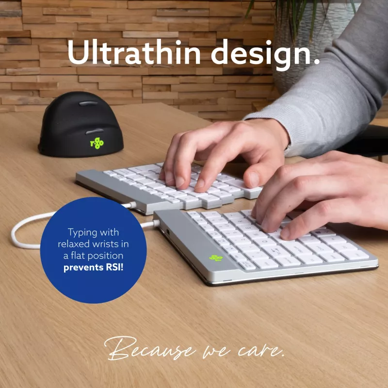 R-Go Tools ergonomická klávesnica R-Go Split Break so softvérom na prestávky, ergonomická delená klávesnica, AZERTY (FR), Bluetooth, biela