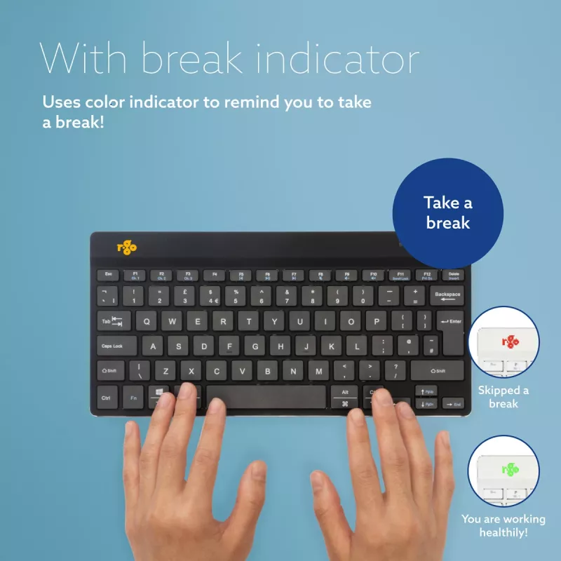 R-Go Tools ergonomická klávesnica R-Go Compact Break, kompaktná klávesnica so softvérom na prestávky, AZERTY (BE), Bluetooth, čierna