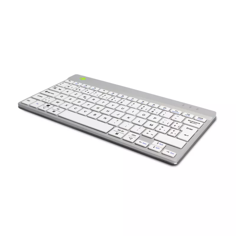 R-Go Tools ergonomická klávesnica R-Go Compact Break, kompaktná klávesnica so softvérom na prestávky, AZERTY (BE), Bluetooth, biela