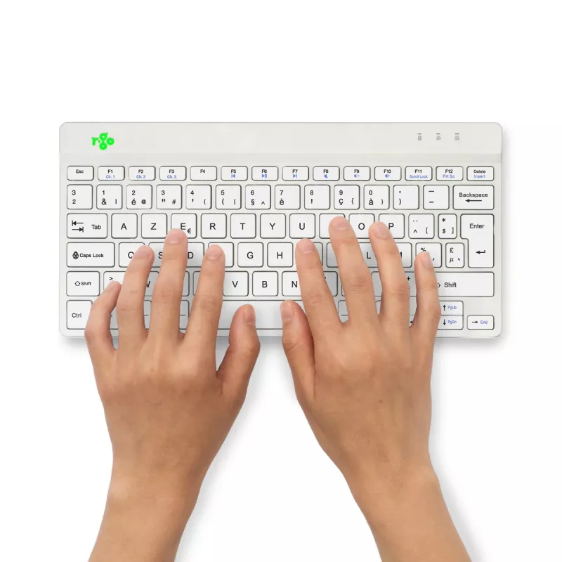 R-Go Tools ergonomická klávesnica R-Go Compact Break, kompaktná klávesnica so softvérom na prestávky, AZERTY (BE), Bluetooth, biela
