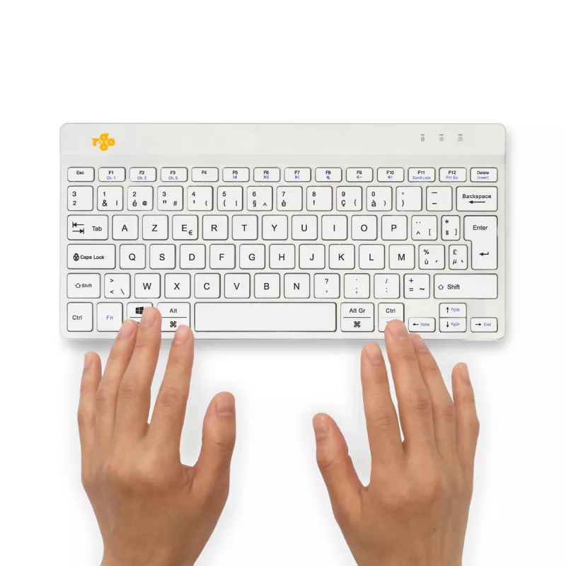R-Go Tools ergonomická klávesnica R-Go Compact Break, kompaktná klávesnica so softvérom na prestávky, AZERTY (BE), Bluetooth, biela