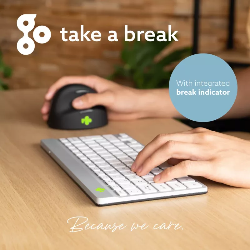 R-Go Tools ergonomická klávesnica R-Go Compact Break, kompaktná klávesnica so softvérom na prestávky, AZERTY (BE), Bluetooth, biela