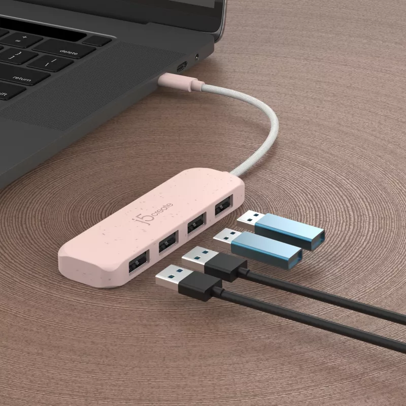 j5create JCH341ER-N ekologický rozbočovač USB-C na 4 porty USB-A Gen 2, 10 Gbps