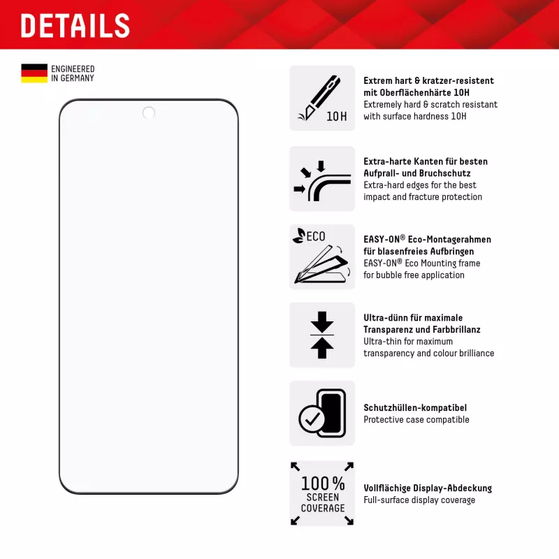 Ochranné sklo displeja e.v.i. Displex Full Cover (10H) pre Xiaomi 14 Pro, tvrdené sklo, Eco montážny rámik, čierna/transparentná