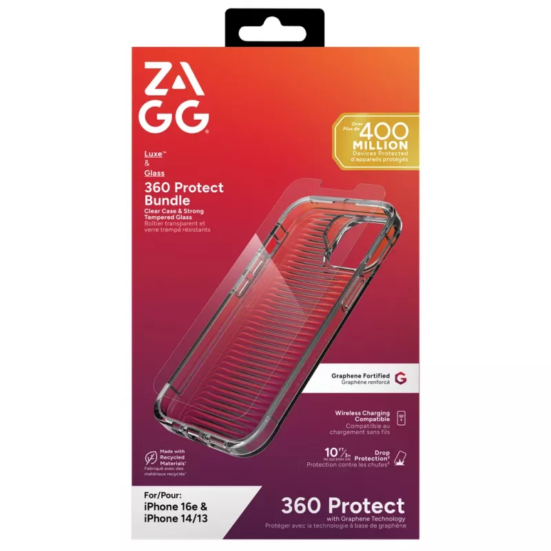 ZAGG 700518204 Luxe + Glass 360 sada (zadný kryt + sklo) pre Apple iPhone 16e/14/13, priehľadná