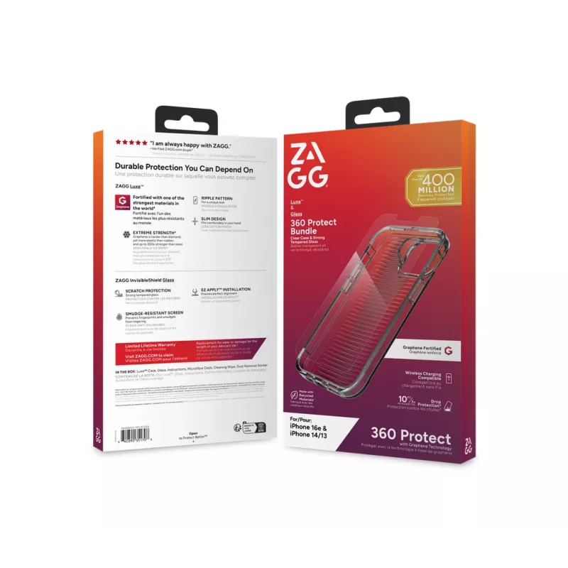 ZAGG 700518204 Luxe + Glass 360 sada (zadný kryt + sklo) pre Apple iPhone 16e/14/13, priehľadná