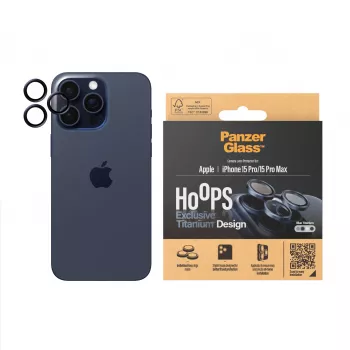 PanzerGlass Hoops ochrana kamery iPhone 15 Pro 15 Pro Max modrá titánium odolná proti poškriabaniu nárazuvzdorná