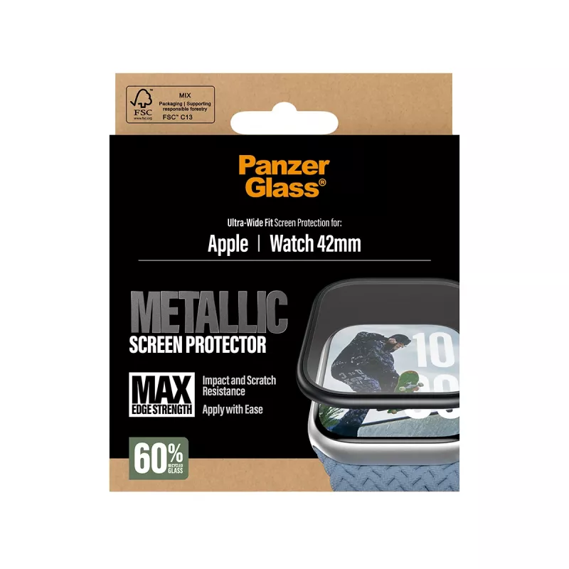 Ochrana displeja PanzerGlass čierny kovový rám pre Apple Watch (model PG38147)