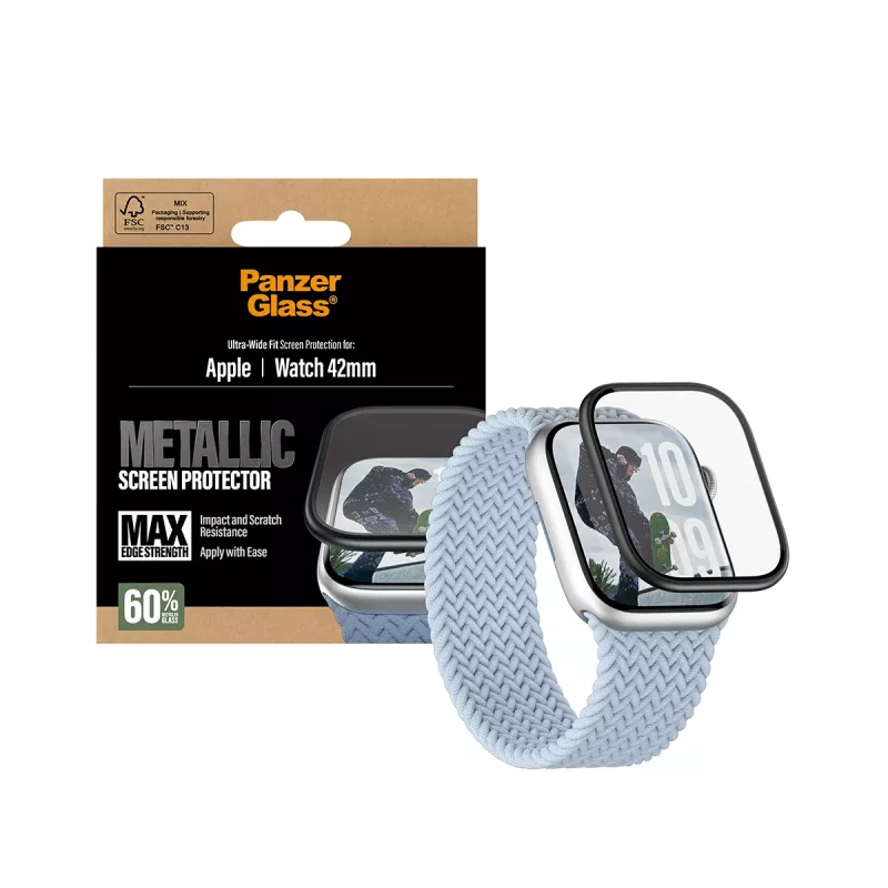 Ochrana displeja PanzerGlass čierny kovový rám pre Apple Watch (model PG38147)