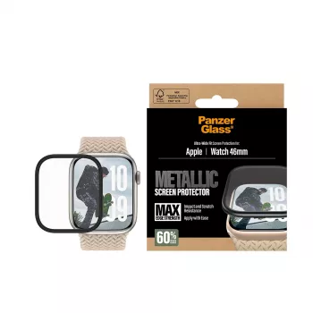 PanzerGlass ochrana displeja s čiernym kovovým rámom pre Apple Watch, model PG56329