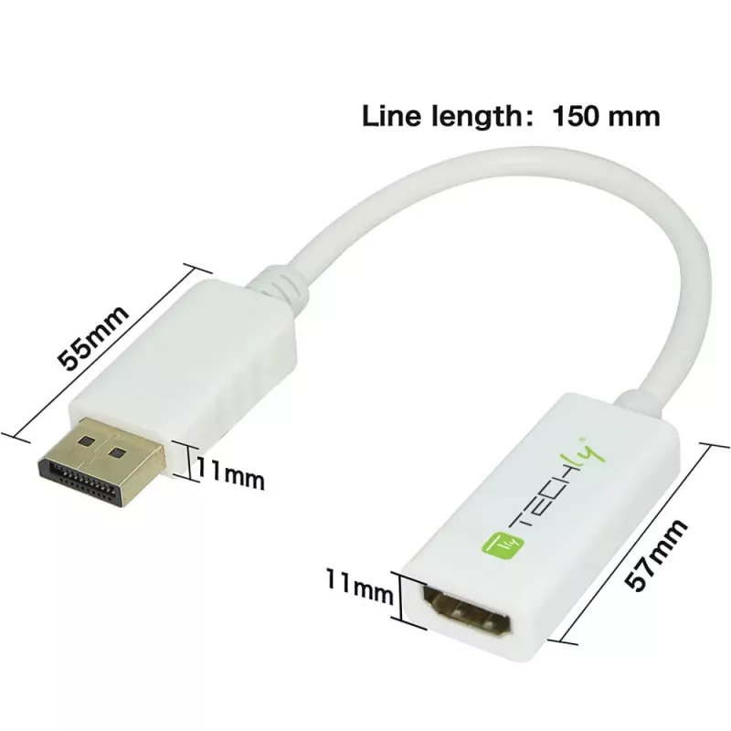 Techly DisplayPort 1.2 konektor samec / HDMI konektor samica adaptér 15 cm biely IADAP DP-HDMIF2
