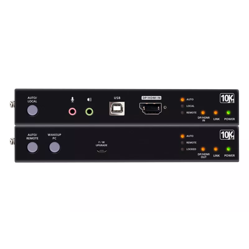 ATEN True 4K DP/HDMI optický KVM 10km, vysielač a prijímač, káblový, 10000 m, 4096 x 2160 pixelov, čierna, kov