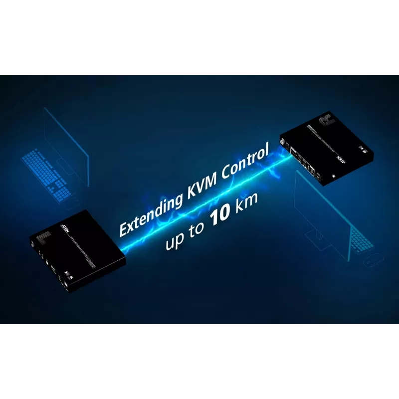 ATEN True 4K DP/HDMI optický KVM 10km, vysielač a prijímač, káblový, 10000 m, 4096 x 2160 pixelov, čierna, kov
