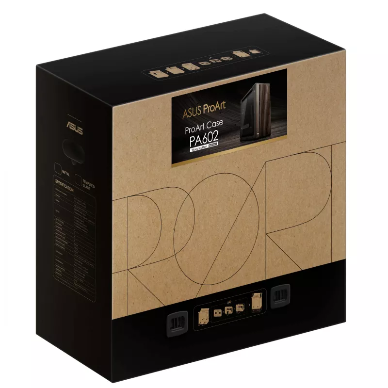 ASUS ProArt PA602 Wood Edition Modern čierna - Tempered Glass Panel Midi Tower čierna, drevo