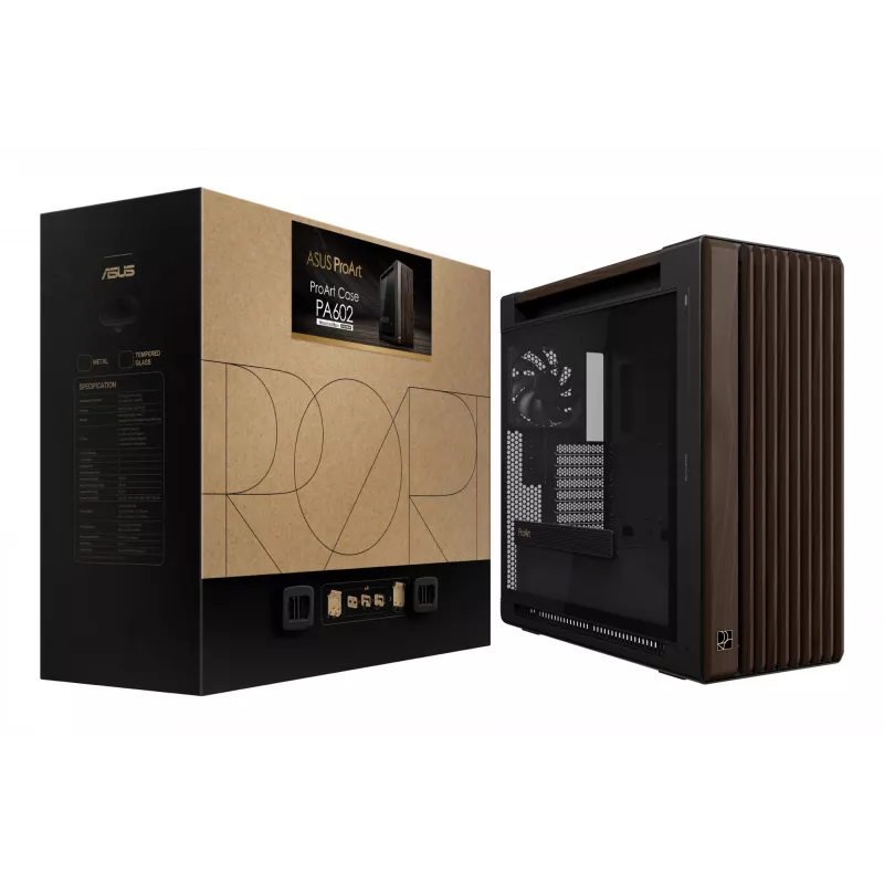 ASUS ProArt PA602 Wood Edition Modern čierna - Tempered Glass Panel Midi Tower čierna, drevo