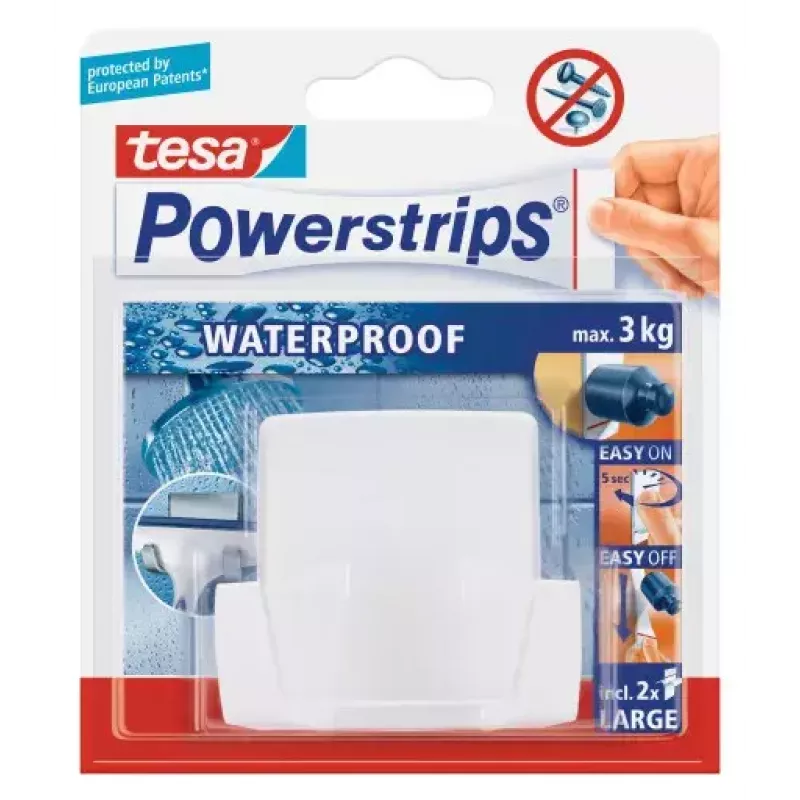 Tesa Powerstrips Vodeodolný dvojitý háčik Wave, biely