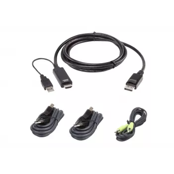 KVM káblová sada ATEN 1,8 m USB Universal Secure KVM káblová sada – 1,8 m, USB klávesnica/myš, DisplayPort konzola, čierna