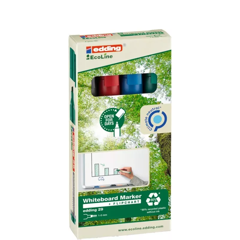 Marker Edding EcoLine 29 4 kusy klinový hrot čierna modrá zelená červená