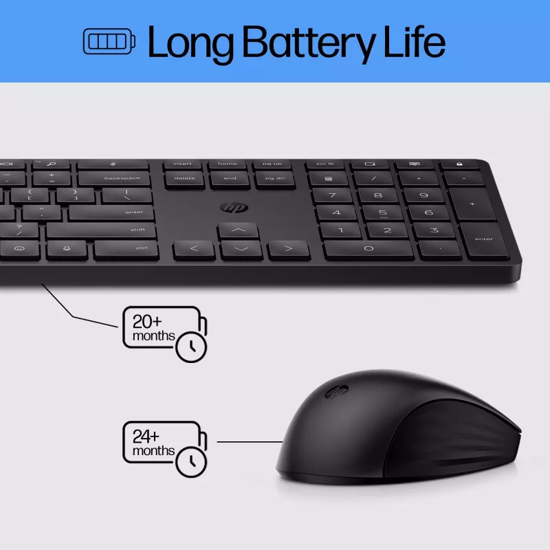 HP 650 bezdrôtová klávesnica a myš combo plná veľkosť membránová biela