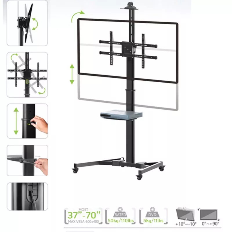 Techly ICA-TR46 multimediálny vozík/stojan čierny plochý monitor
