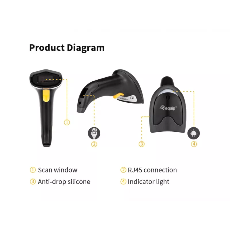 Ručný čítač kódov Equip 1D laser USB káblový čierny ABS
