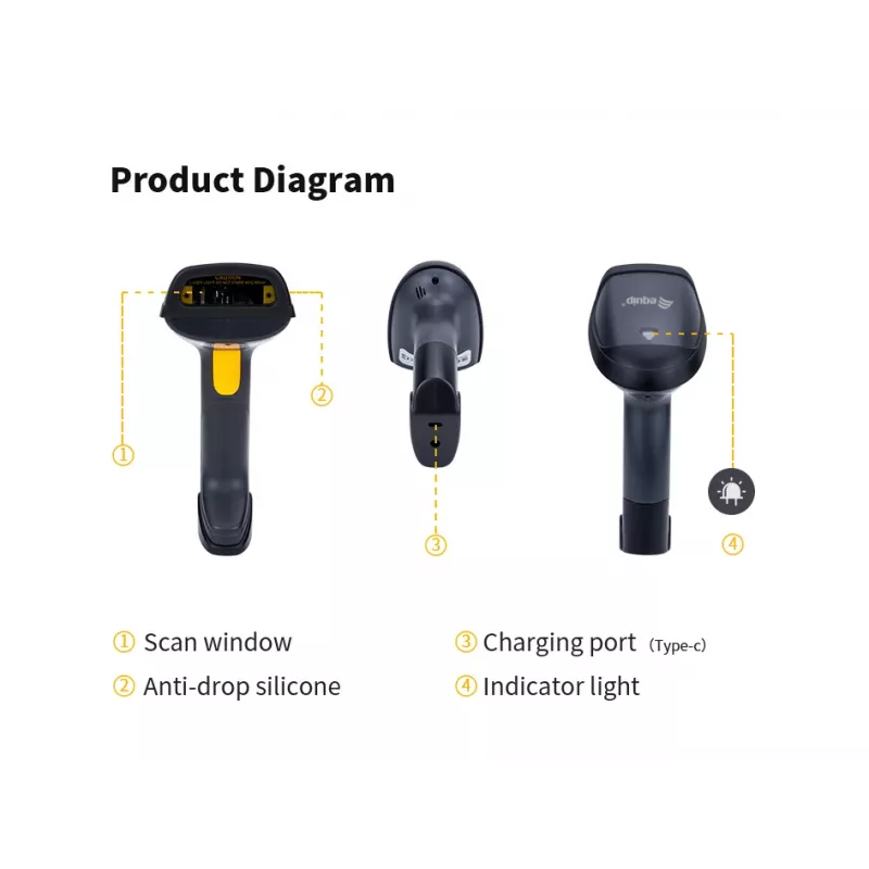 Equip bezdrôtový 1D laserový čítač kódov, so stojanom