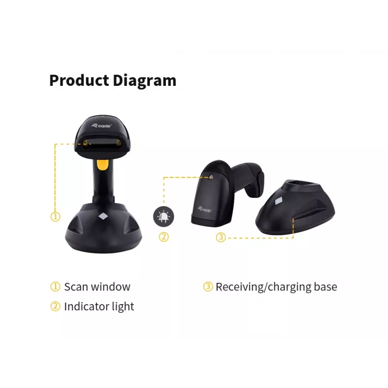 Equip bezdrôtový 1D laserový čítač kódov, veľký dosah, so stojanom