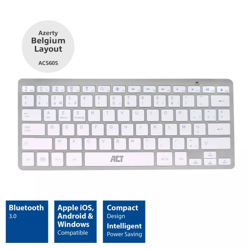 ACT prenosná Bluetooth klávesnica Azerty/BE-layout bezdrôtová biela 75%