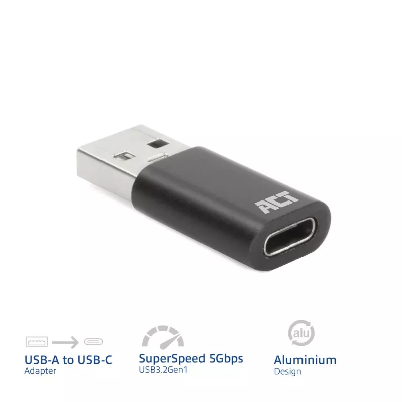 Adaptér USB-A konektor samec na USB-C konektor samica ACT AC7376 čierny