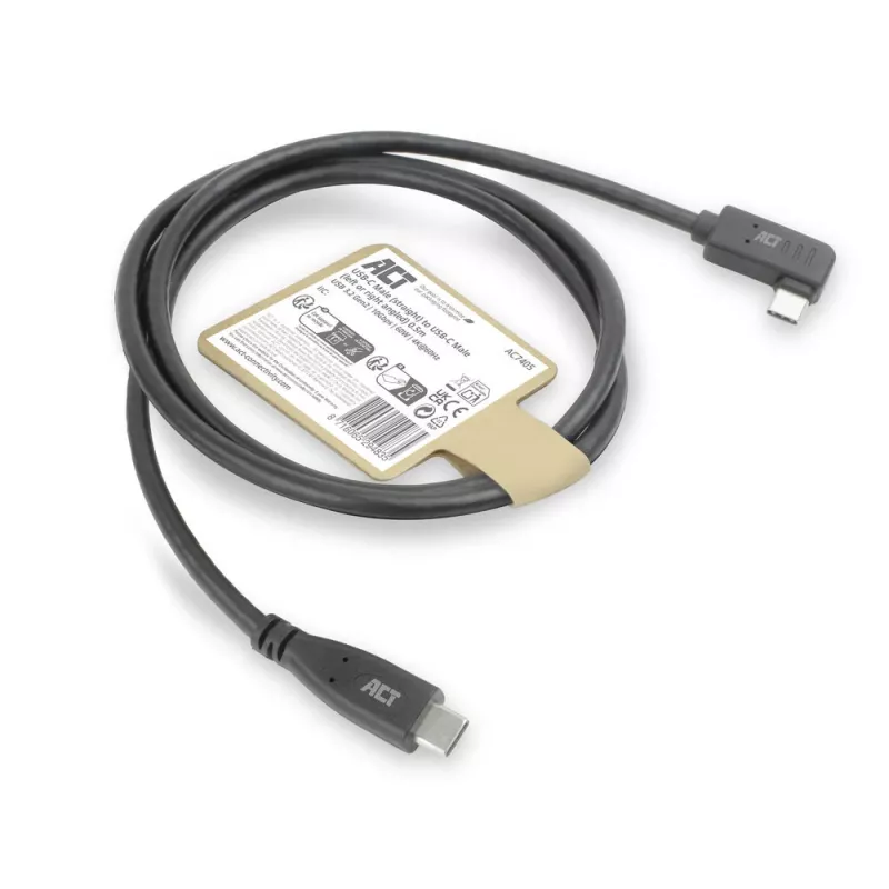 ACT USB 3.0 10Gbps 60W kábel USB Type-C (rovný) na USB Type-C (ľavý/pravý zahnutý), 0,5 metra