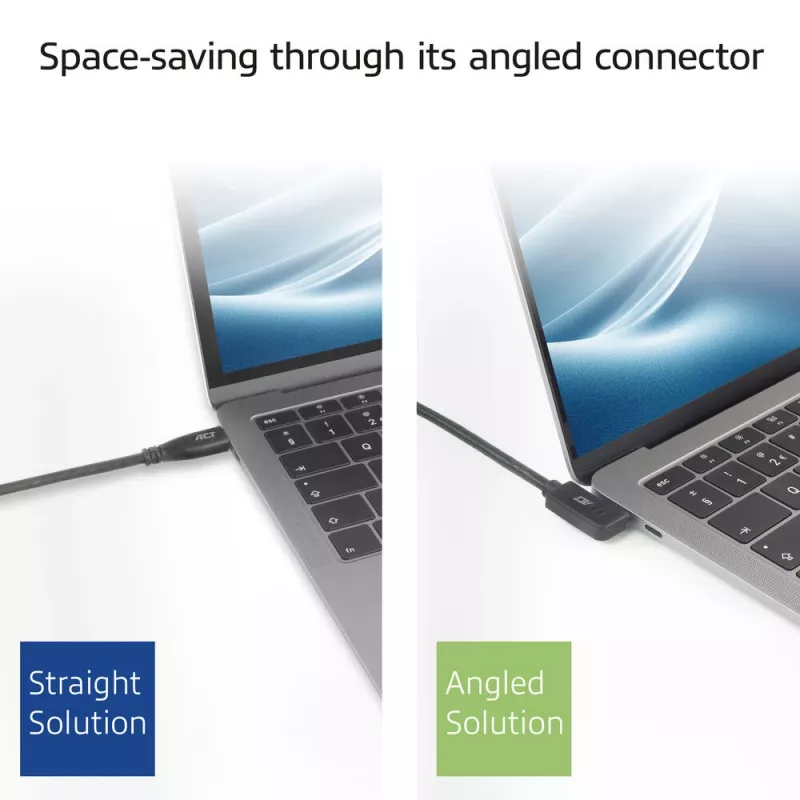 ACT USB 3.0 10Gbps 60W kábel USB Type-C (rovný) na USB Type-C (ľavý/pravý zahnutý), 3 metre