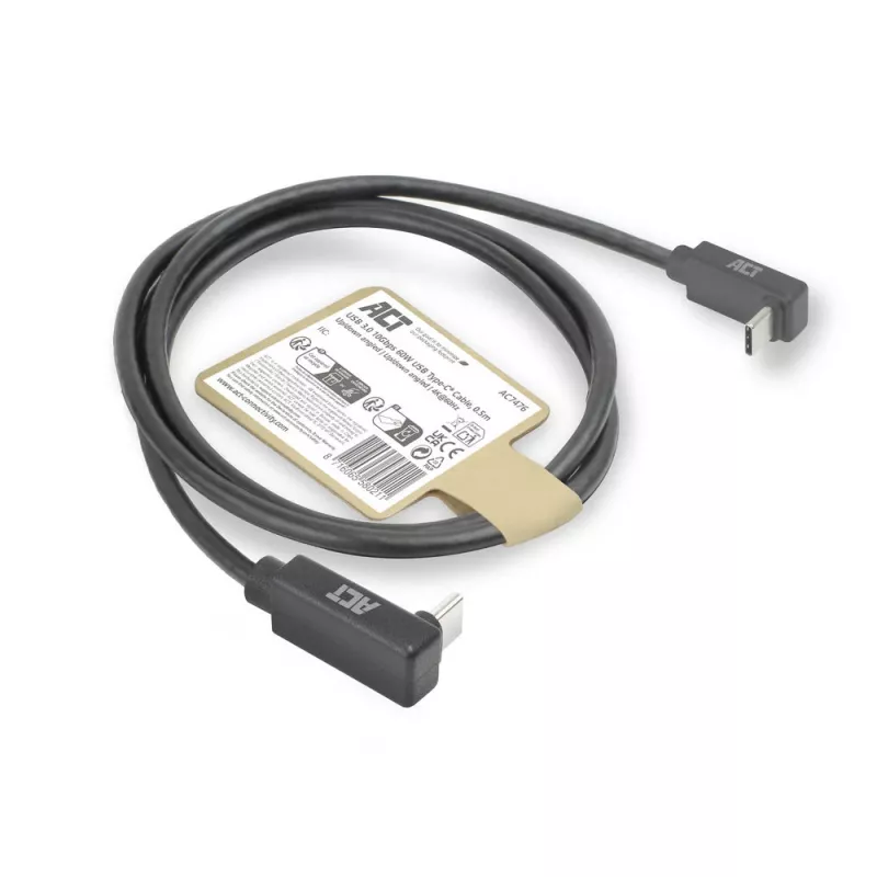 ACT USB 3.0 10Gbps 60W kábel USB Type-C (horný/dolný zahnutý) na USB Type-C (horný/dolný zahnutý), 2 metre