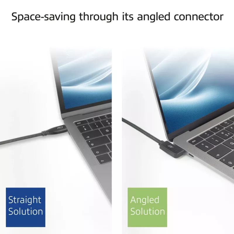 ACT USB 3.0 10 Gbit/s 60 W kábel USB Type-C (ľavý/pravý zahnutý) na USB Type-C (horný/dolný zahnutý), 1 meter