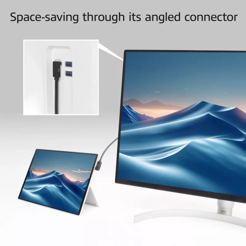 ACT USB 3.0 10 Gbit/s 60 W kábel USB Type-C (ľavý/pravý zahnutý) na USB Type-C (horný/dolný zahnutý), 1 meter