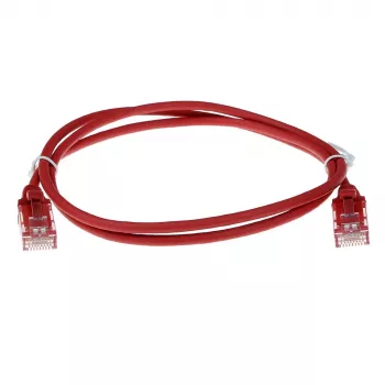 ACT červený 10 metrov LSZH U/UTP CAT6 Rechenzentrum Slimline patch kábel s RJ45 konektormi a ochranou proti zlomeniu