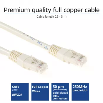 ACT slonovinový 0,5 metra U/UTP CAT6 patch kábel s RJ45 konektormi