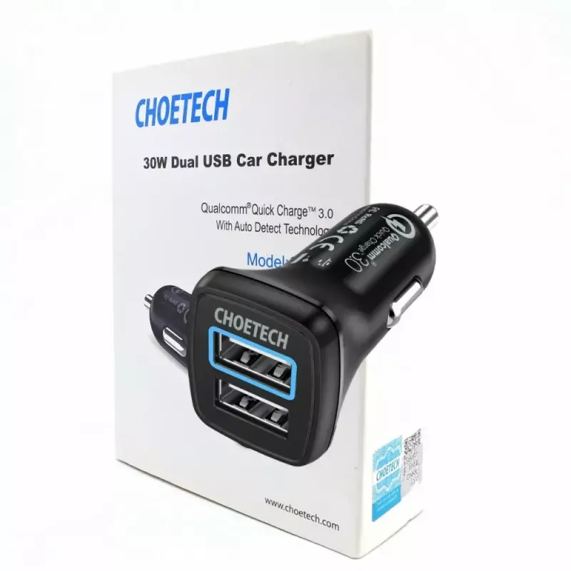 Napájací zdroj CHOETECH C0051 dual USB-A 36W QC3.0, čierny