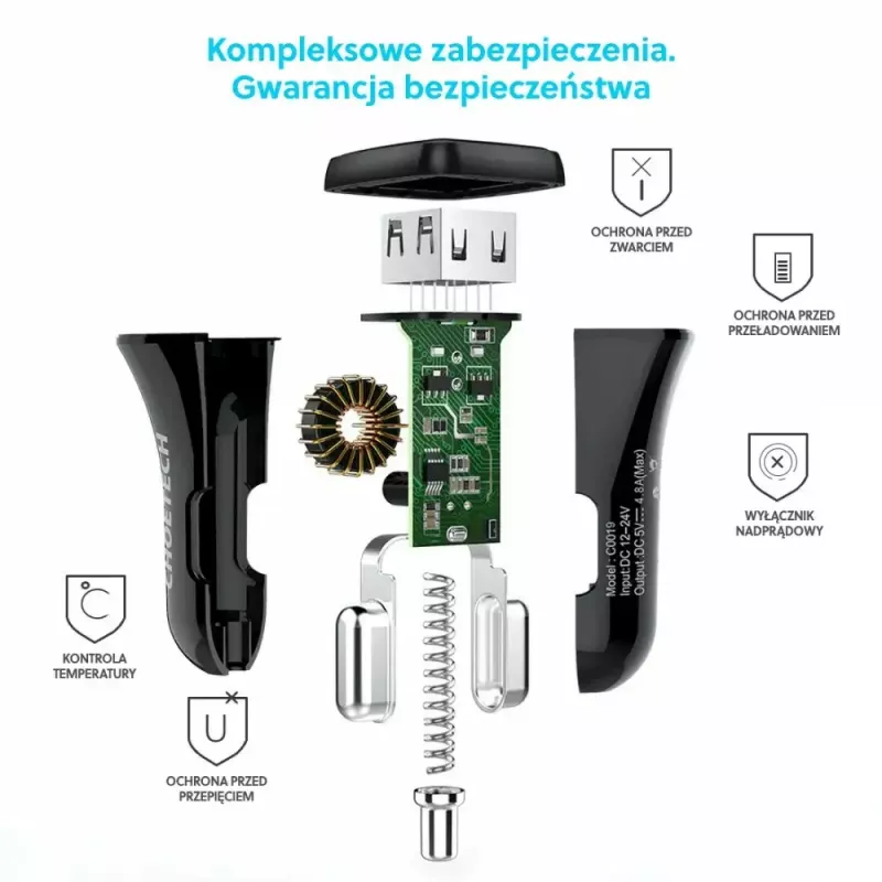 Napájací zdroj CHOETECH C0051 dual USB-A 36W QC3.0, čierny