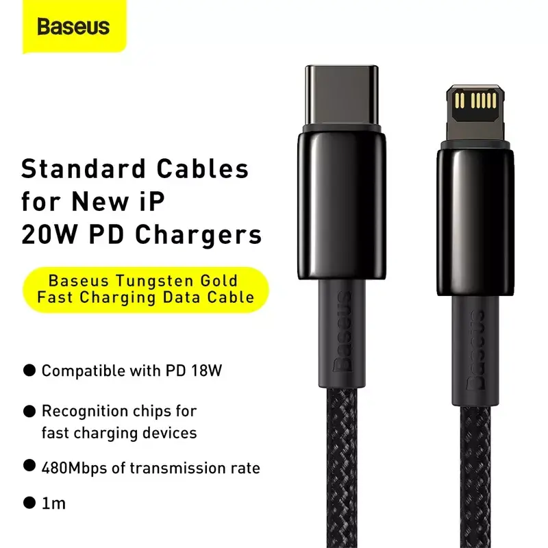 Kábel Baseus Tungsten Gold 1 m čierny Lightning na USB C