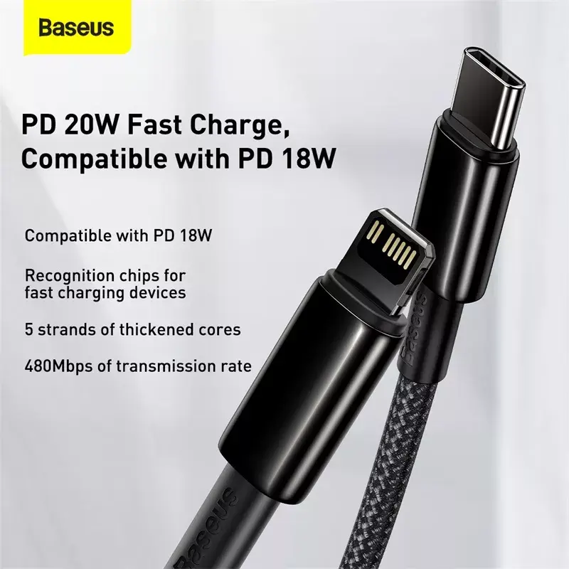 Kábel Baseus Tungsten Gold 1 m čierny Lightning na USB C