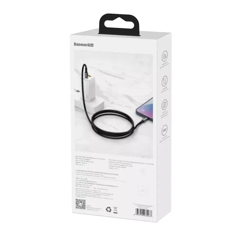 Kábel Baseus Tungsten Gold 1 m čierny Lightning na USB C
