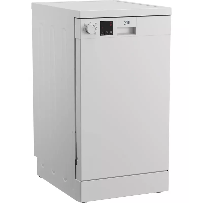 Úzka samostatne stojaca umývačka riadu BEKO DVS05024W — 10 súprav riadu, 45 cm, 49 dB, energetická trieda E