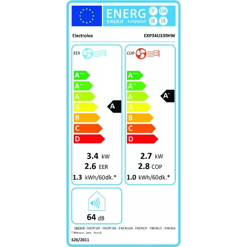 Electrolux EXP34U339HW prenosná klimatizácia 64 dB biela