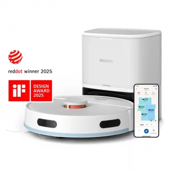 Robotický vysávač Philips XU2100/20 — kruhová LDS navigácia, 2700 Pa sací výkon, 130 min výdrž, samovyprázdňovacia základňová stanica, 3 L základný vrecko na prach, 0,38 L nádoba na prach, Li-Ion 2600 mAh