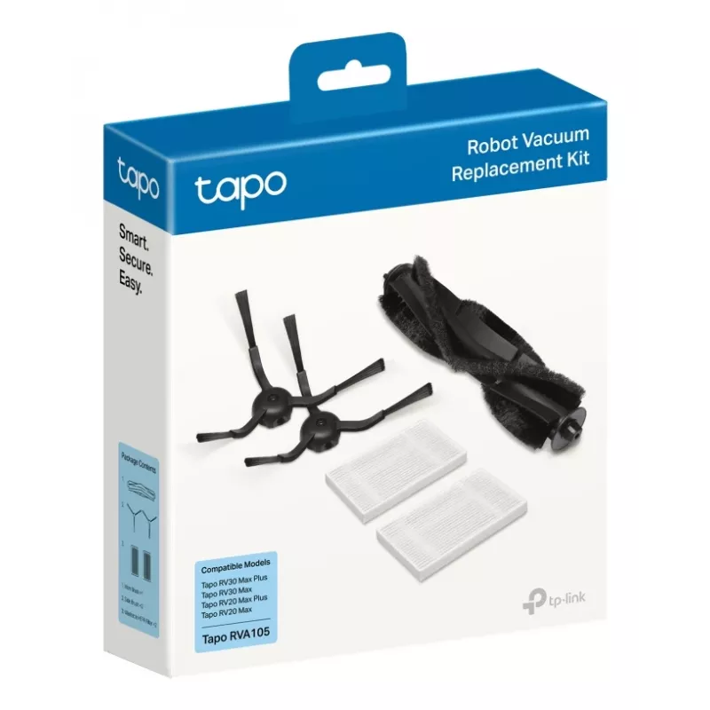 TP-Link Tapo Robot Vacuum Replacement Kit, sada príslušenstva, robotický vysávač, čierna, biela, Tapo RV30 Max Plus, Tapo RV30 Max, Tapo RV20 Max Plus, Tapo RV20 Max, závesná škatuľa, 183 mm